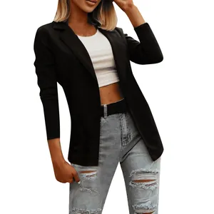 Blazer noir cintré décontracté pour femme, tenue de bureau chic et élégante pour l'automne