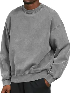 Detail view of oversized acid wash heavyweight crewneck sweatshirt for men