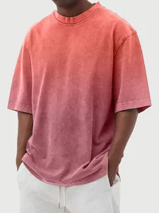 Close-up of men's oversized washed gradient short sleeve T-shirt with acid wash texture
