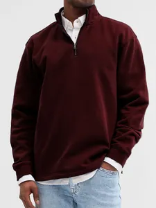 Men's quarter-zip sweatshirt in maroon with a standing collar design