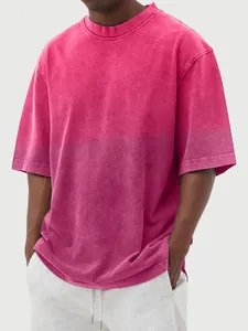Close-up of pink washed gradient texture on men's cotton short-sleeve T-shirt