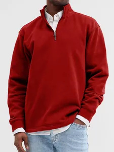 Classic men's red quarter-zip sweatshirt with stand collar, perfect for casual autumn style