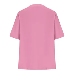 Back view of an elegant pink solid color short sleeve knit top for women.