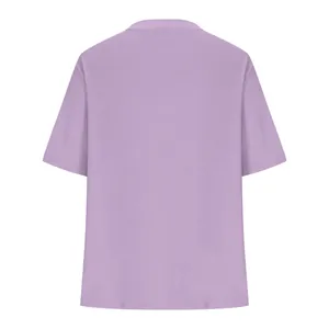 Back view of elegant lavender purple short sleeve knit top for women in plus size