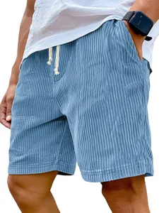 Men Casual Corduroy Wide Striped Shorts Drawstring Waist Retro Style Loose Fit Summer Bottoms Five Point Casual Pants