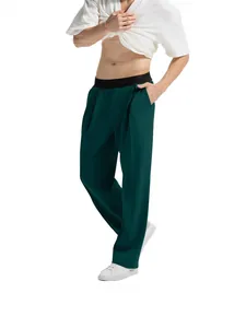 Pantalones de punto casuales verde oscuro para hombre con cinturilla elástica negra