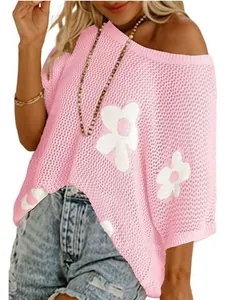 Modische lockere lässige rosa Strickhülle mit Blumenmuster jacquard für Damen chic
