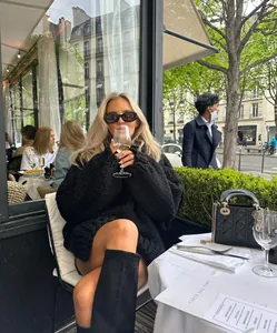 Women's black chunky knit oversized turtleneck sweater for chic street style fashion