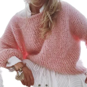 Lässiger rosa Damen-Strickpullover aus Mohair-Imitat für die Herbst-Winter-Saison