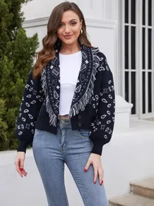 Chaqueta de punto jacquard con estampado paisley retro para mujer otoño invierno