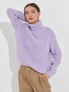 Women High Neck Chunky Knit Sweater Loose Fit Thick Pullover Casual Autumn Winter Long Sleeve Solid Color Top Acrylic Jumper