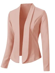 Vorderansicht eines altrosa Damen Langarm-Blazers mit Schalkragen und offenem Design.