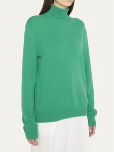 Elegante suéter de cuello alto para mujer en lana merina verde para otoño invierno