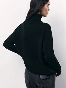 Detailed back view of a stylish loose black high-neck knit sweater for women autumn fashion