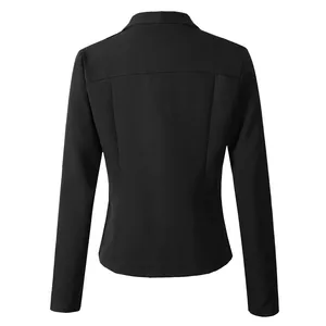 Rückansicht eines klassischen schwarzen Damen-Blazers mit langen Ärmeln und Nähten.