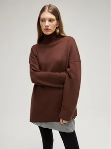 Women Casual Mock Neck Loose Knit Sweater Drop Shoulder Pullover Fall Winter Acrylic Blend Soft Warm Jumper Top