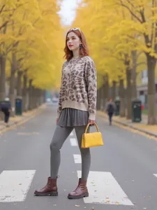 Leopard print mock neck knit sweater for autumn winter street style outfit