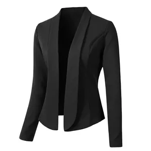 Eleganter, schmal geschnittener, langärmeliger schwarzer Damen-Blazer für das Büro