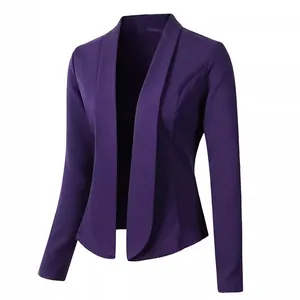 Eleganter lilafarbener Damen-Blazer ohne Verschluss mit langen Ärmeln für das Büro
