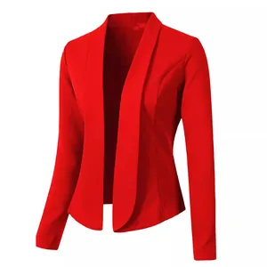 Eleganter roter Damen-Freizeitblazer mit langen Ärmeln und stilvollem Schalkragen