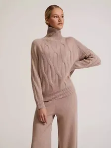 Women Cable Knit Turtleneck Top Or Wide Leg Pants Matching Two Piece Sweater Set Soft Knit Viscose Blend Winter Casual Wear
