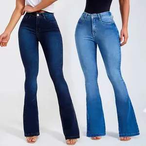 Pantalon en Jean Évasé à Taille Haute pour Femme Coupe Ajustée Extensible Denim Bell Bottom Mode Streetwear Européen Pantalon Long