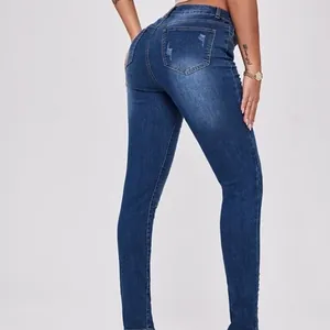 Jeans in denim elasticizzato a vita alta slim fit con orlo a spacco laterale per donna