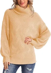 Pull à col roulé oversize confortable avec motif torsadé pour le style d'automne