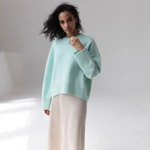 Pull en maille vert menthe à col rond et coupe ample pour femme, mode automne-hiver