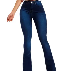 Jean flare pour femme à taille haute et coupe ajustée extensible bleu foncé