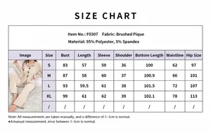 Size guide for women's two-piece autumn winter pajama set with measurement chart