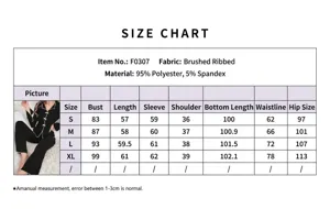 Detailed size chart with measurements for the women's ribbed pajama set with bow accents