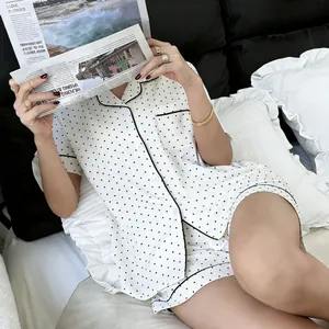 Schickes Damen-Pyjama-Set mit Polka-Dots, kurzärmeliges Hemd und Shorts Homewear