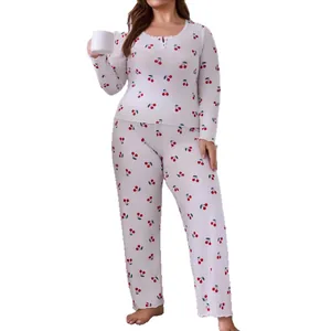 Ensemble pyjama blanc pour femme avec imprimé cerises rouges et dentelle élégante