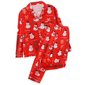 Ensemble pyjama de Noël rouge festif pour femmes avec bonhomme de neige et motifs