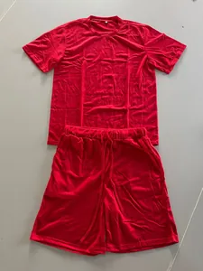 Vibrant red men's summer casual short-sleeve T-shirt and drawstring shorts outfit set
