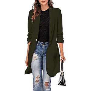 Damen Blazer in Olivgrün mit Dreiviertelarm, einreihig, lässiger mittellanger Schnitt