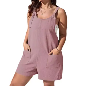 Casual plus size sleeveless romper with pockets in dusty rose summer fashion