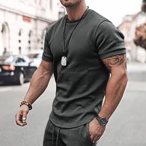 Premium men's dark grey summer casual short sleeve t-shirt and shorts athletic sport set