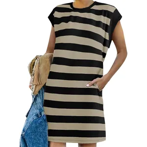 Casual sleeveless striped tank dress with side pockets for summer and beach wear