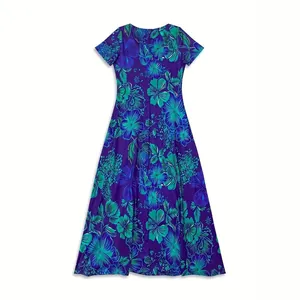 Elegant purple V-neck floral print maxi dress with short sleeves for summer fashion