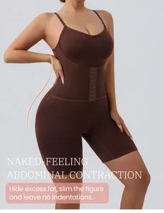 Close-up of brown tummy control shapewear bodysuit with adjustable shoulder straps.