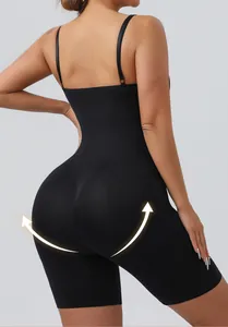 Detail of black one-piece shapewear showing tummy control and buttocks lifting effect