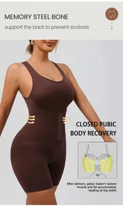 Detail of brown shapewear bodysuit featuring memory steel bones for back support