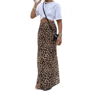 Stylish high-waisted leopard print maxi skirt for a chic summer outfit.