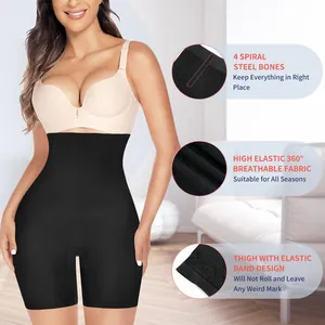 High waist tummy control shapewear shorts with breathable fabric and steel bones for women