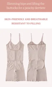 Detailed view of the front and back of a beige plus size tummy control shapewear bodysuit