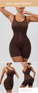 Professional multiple views of a brown tummy control bodysuit with front hooks for women