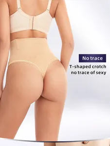 Detailansicht beige High-Waist-Tanga-Shapewear für nahtlose Bauchkontrolle und Lifting