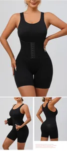 Detailed views of women's black tummy control shapewear bodysuit with hook-and-eye closure